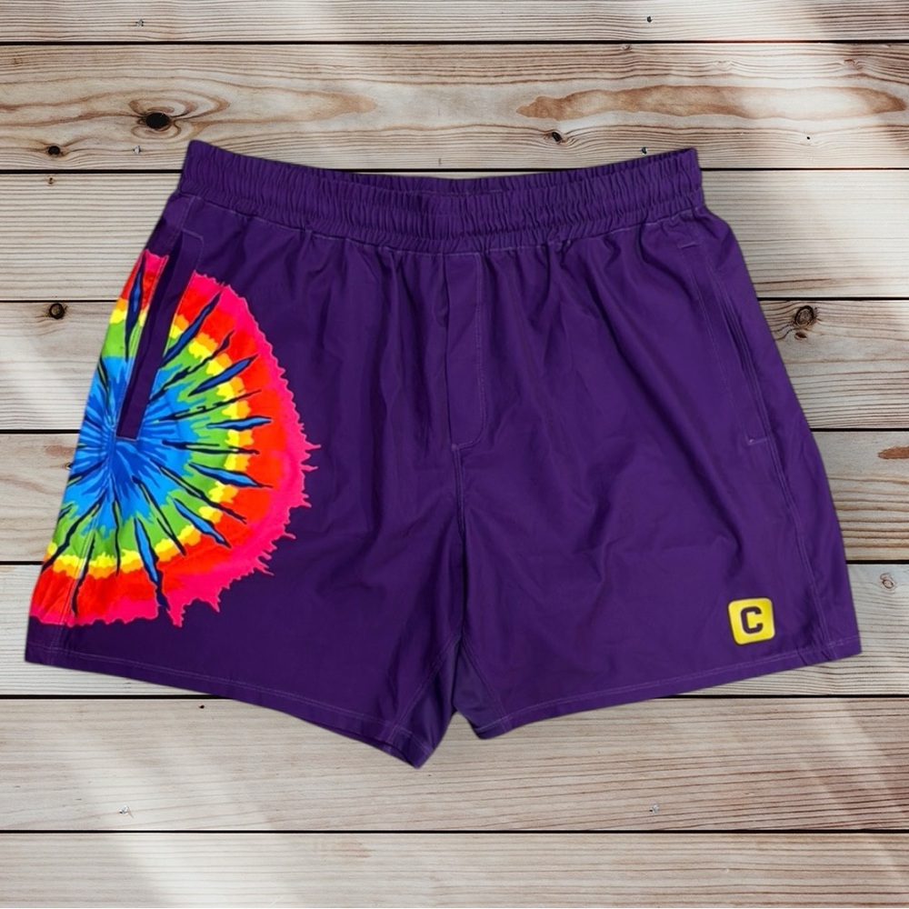 Chestee Athletic Purple Multi color Rainbow Crossfit Workout Men's Shorts XXL 2X